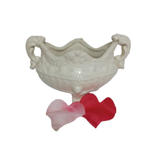 VTG Victorian Cherub Candle Holder White Majolica Pottery Angels Holiday Decor - Picture 15 of 16